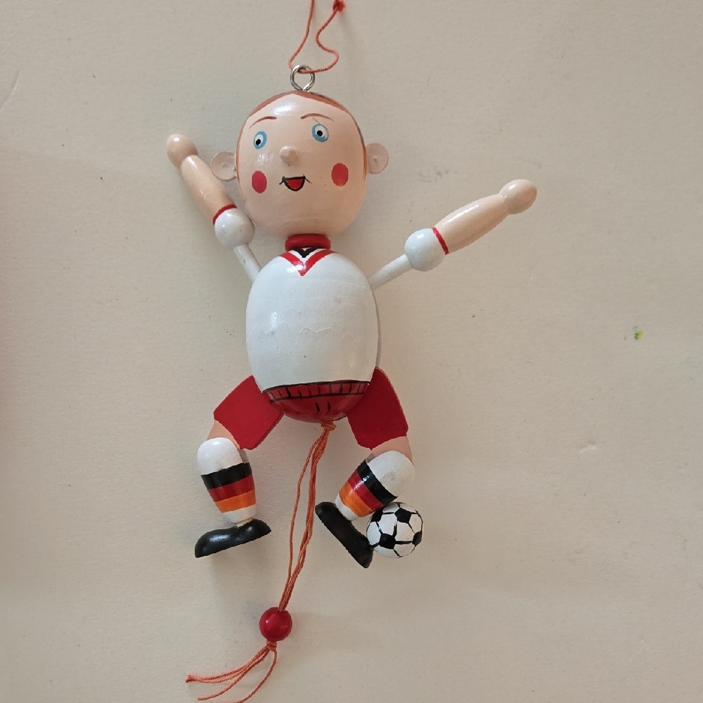 Soccer Player Pull String Toy - Red and White - For Car Ornament or Kids Toy X 2